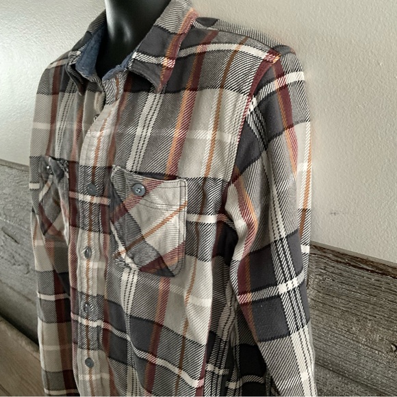 LANDS END Men's Rugged Flannel Shirt Size L  Button Up Charcoal Plaid (D1) - Picture 2 of 8